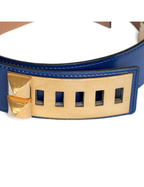 Ceinture Médor HERMES cuir bleu