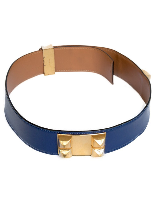 Ceinture Médor HERMES cuir bleu encre t 70