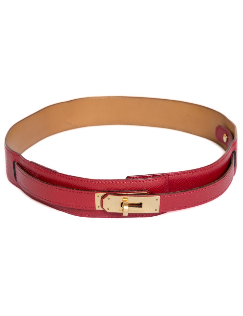 Ceinture Kelly HERMÈS cuir courchevel framboise t 70