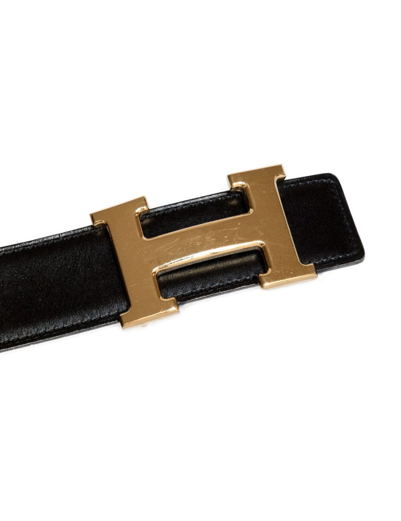 Ceinture H réversible HERMES cuir box et courchevel t65