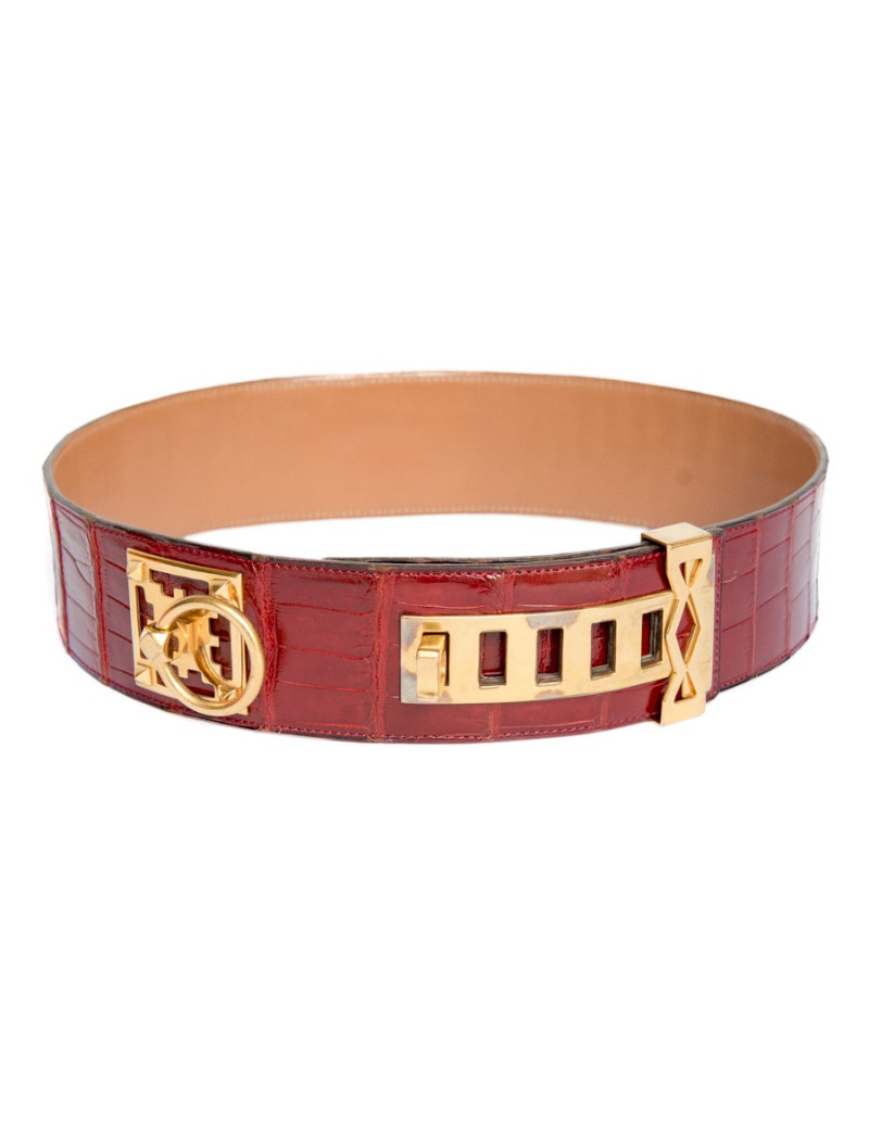 Ceinture couture HERMES crocodile porosus rouge