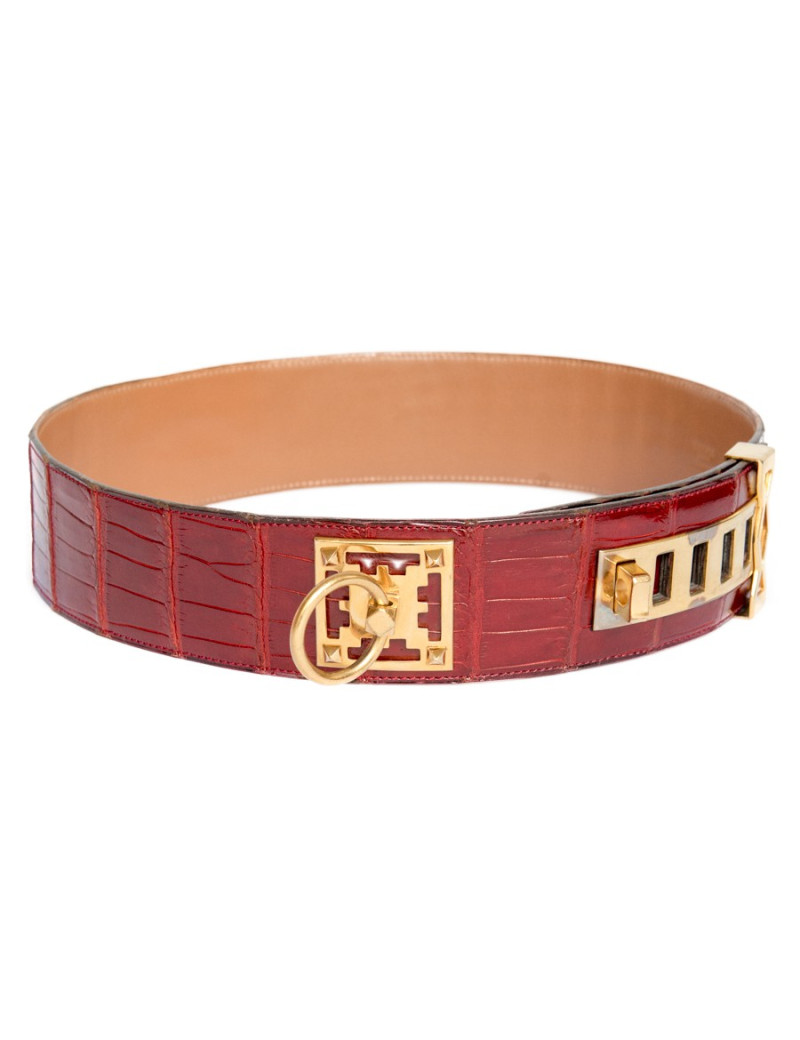 Ceinture couture HERMES crocodile porosus rouge