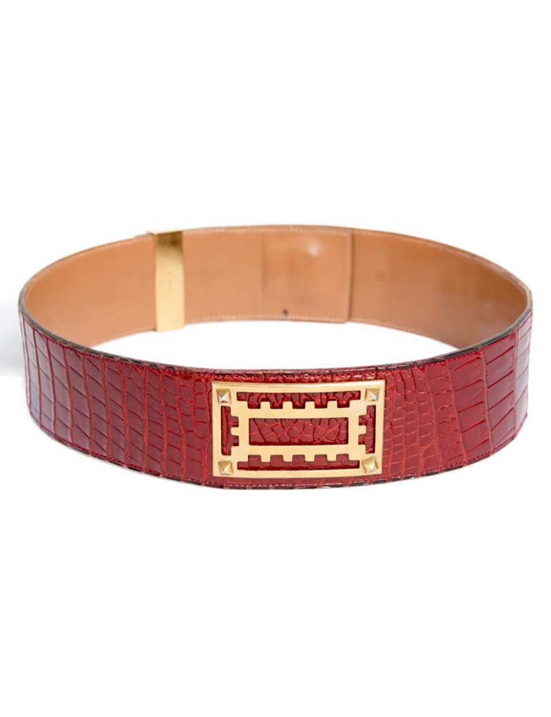 Ceinture couture HERMES crocodile porosus rouge