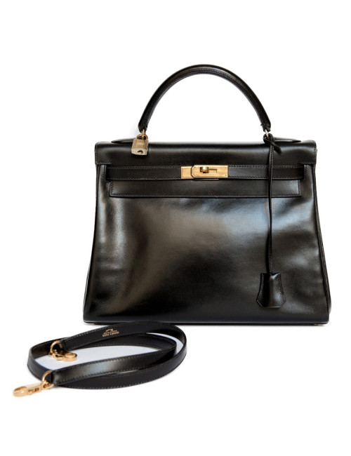 Sac Kelly 32 HERMES cuir box noir
