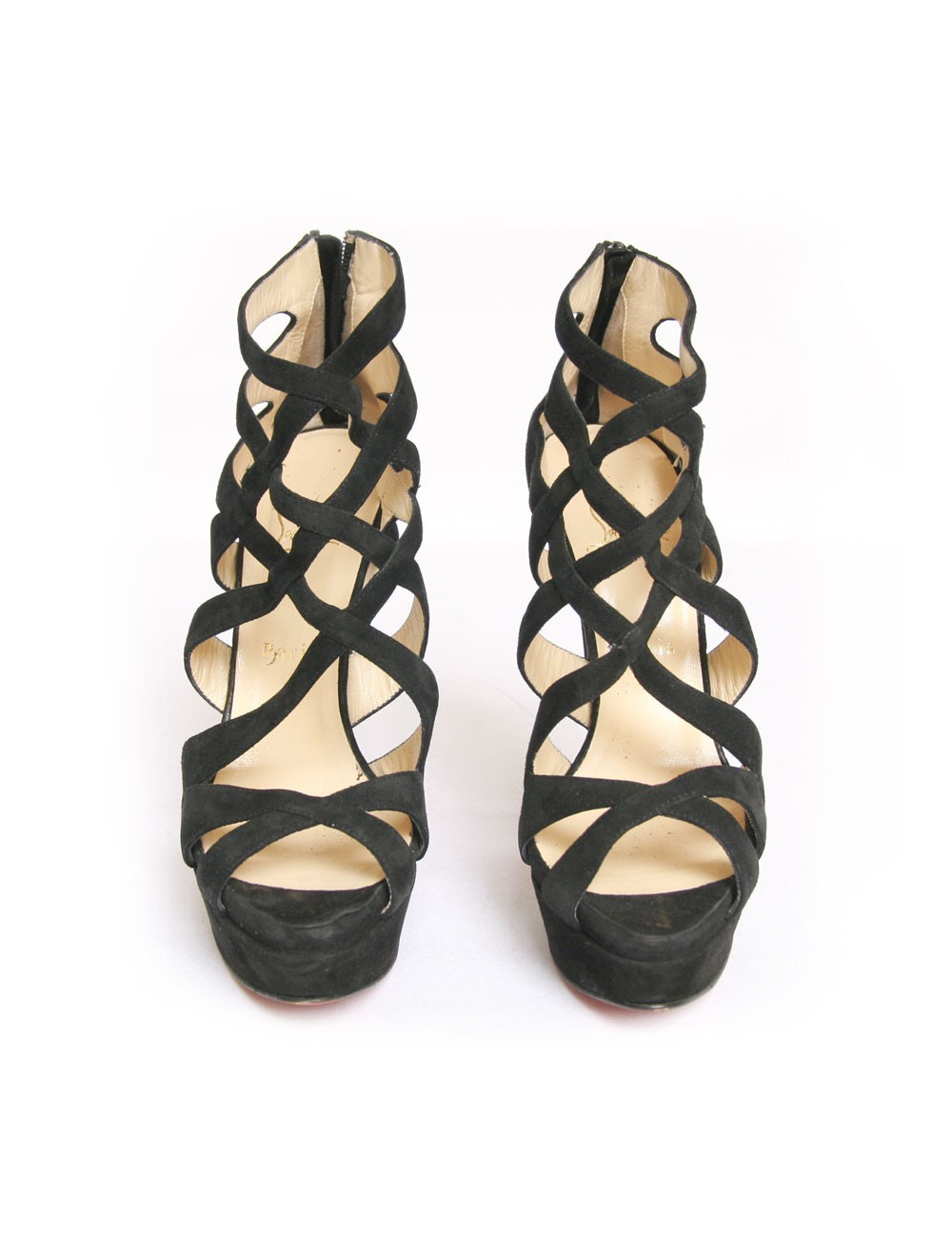 Sandales hautes LOUBOUTIN T 39.5 veau velours noir