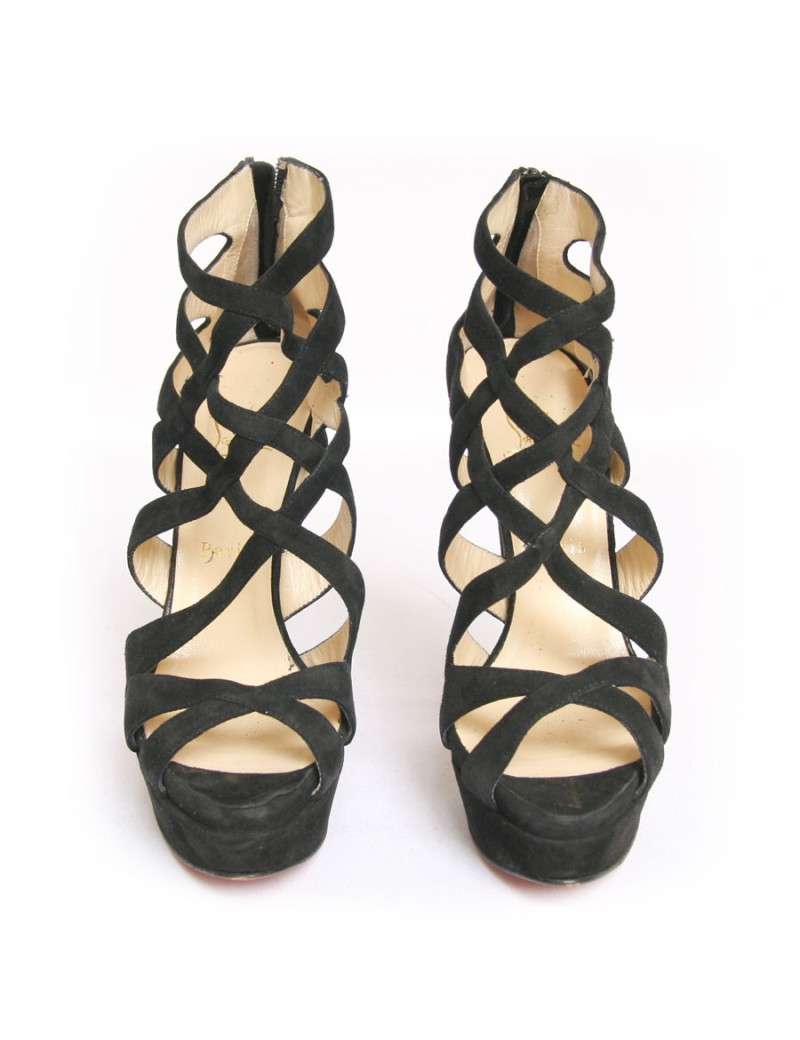 Sandales hautes LOUBOUTIN T 39.5 veau velours noir