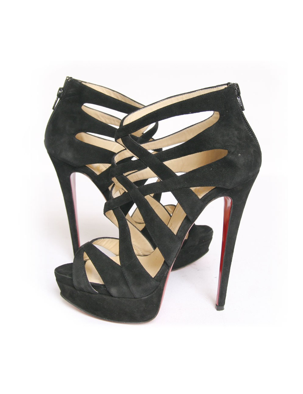 Sandales hautes LOUBOUTIN T 39.5 veau velours noir