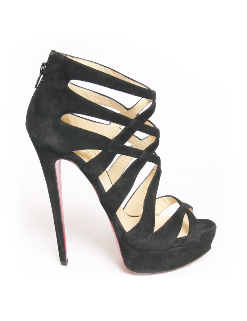 Sandales hautes LOUBOUTIN T 39.5 veau velours noir
