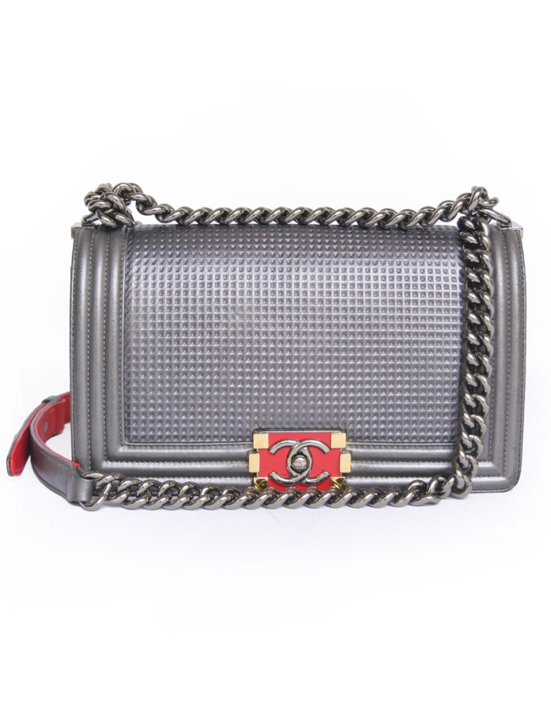 Sac Boy CHANEL série limitée gris et rouge