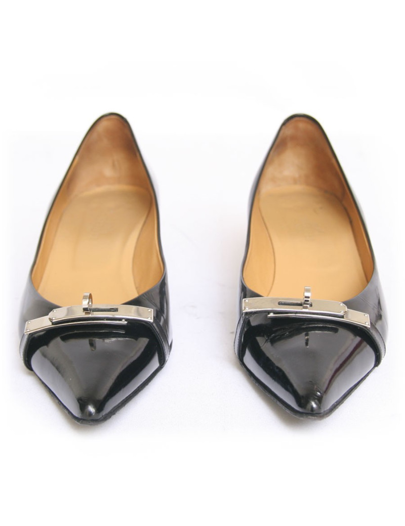 Escarpins HERMES T37 boucle Kelly cuir noir