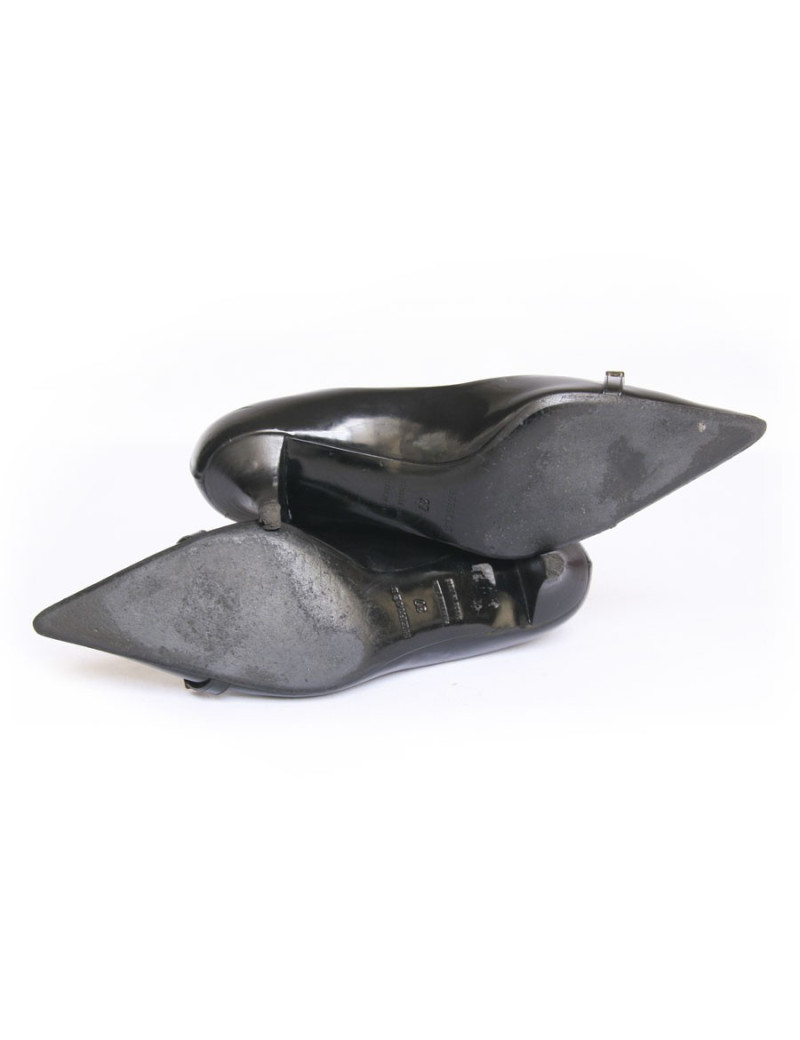 Escarpins HERMES T37 boucle Kelly cuir noir