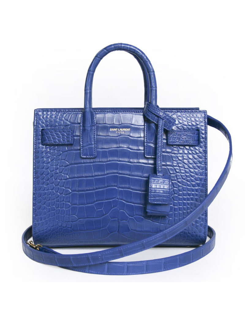Sac de jour baby  YVES SAINT LAURENT  croco bleu roi