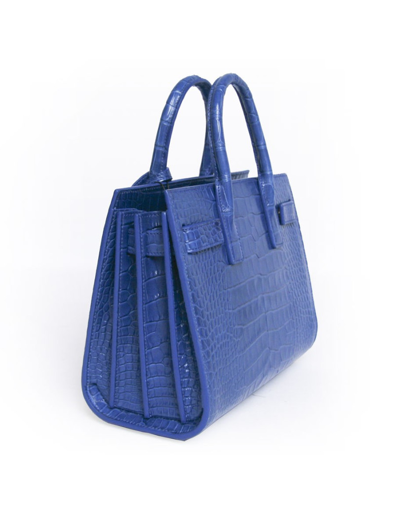 Sac de jour baby  YVES SAINT LAURENT  croco bleu roi