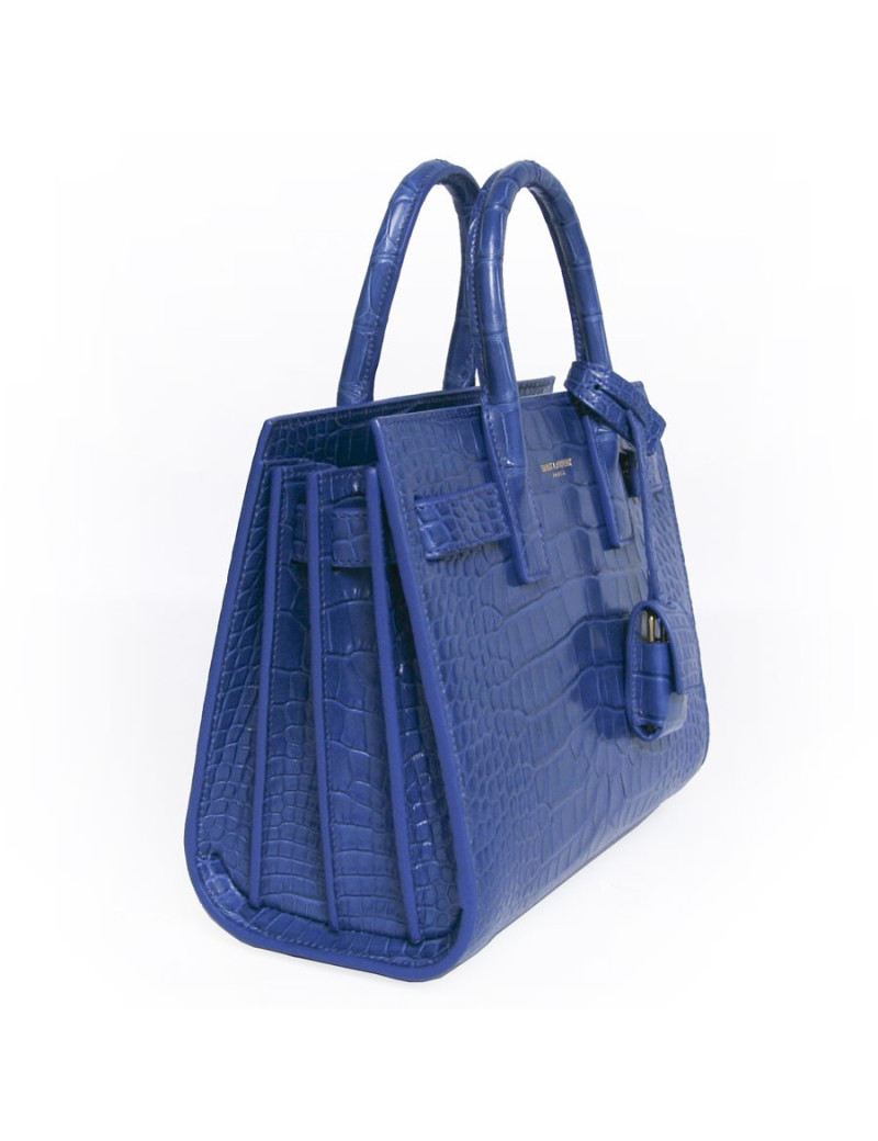 Sac de jour baby  YVES SAINT LAURENT  croco bleu roi