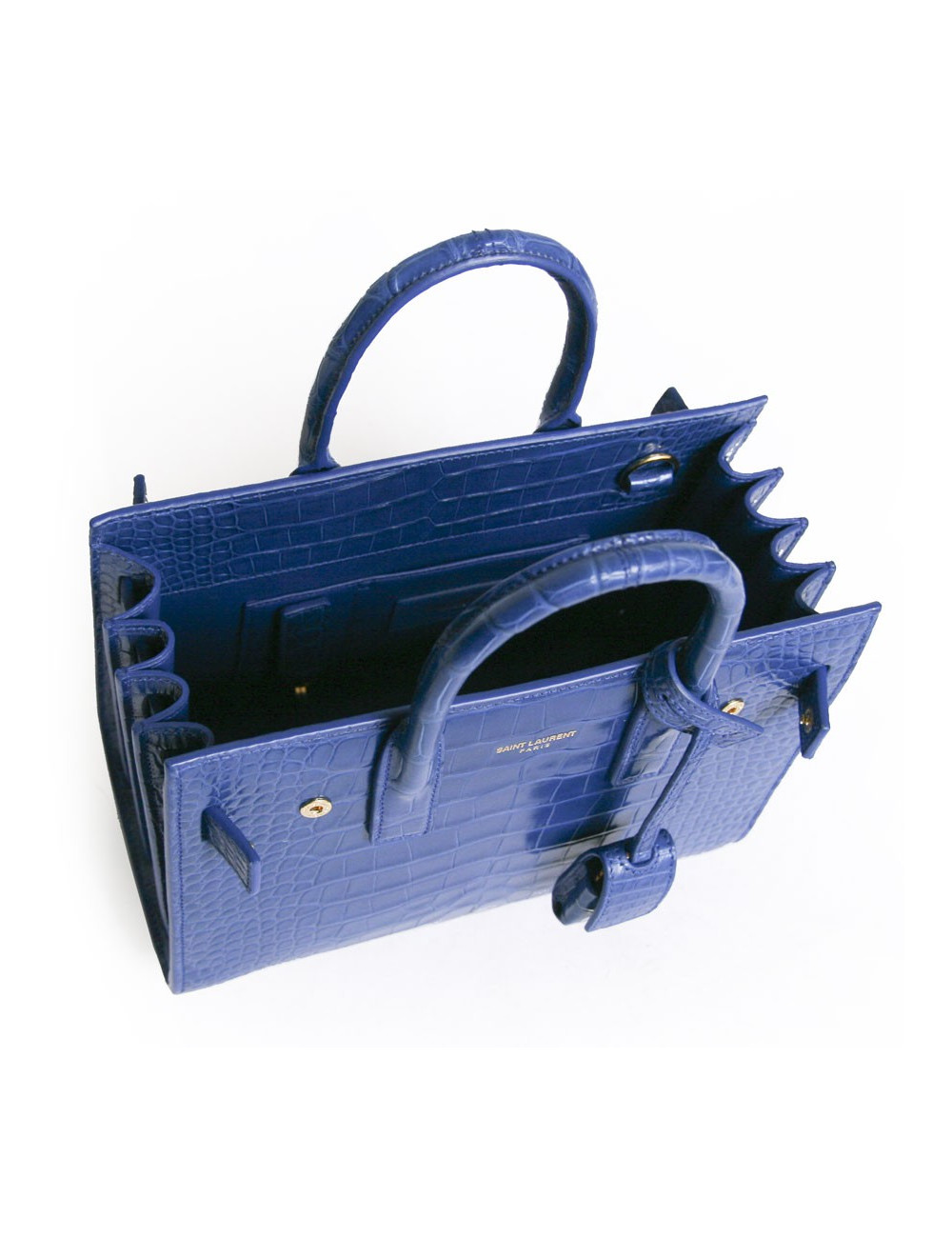 Sac de jour baby YVES SAINT LAURENT croco bleu roi