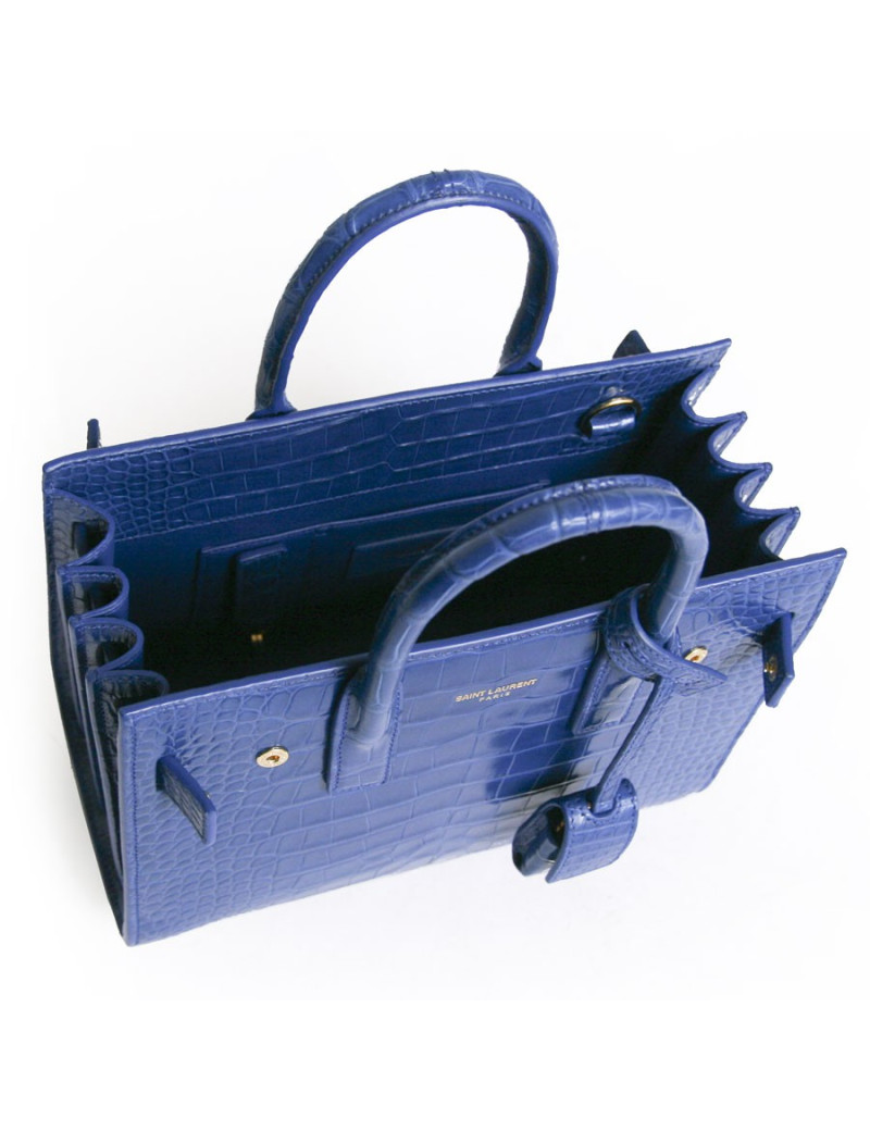 Sac de jour baby YVES SAINT LAURENT croco bleu roi