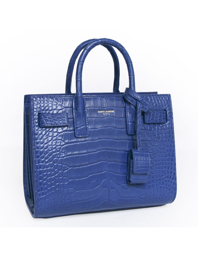 Sac de jour baby  YVES SAINT LAURENT  croco bleu roi