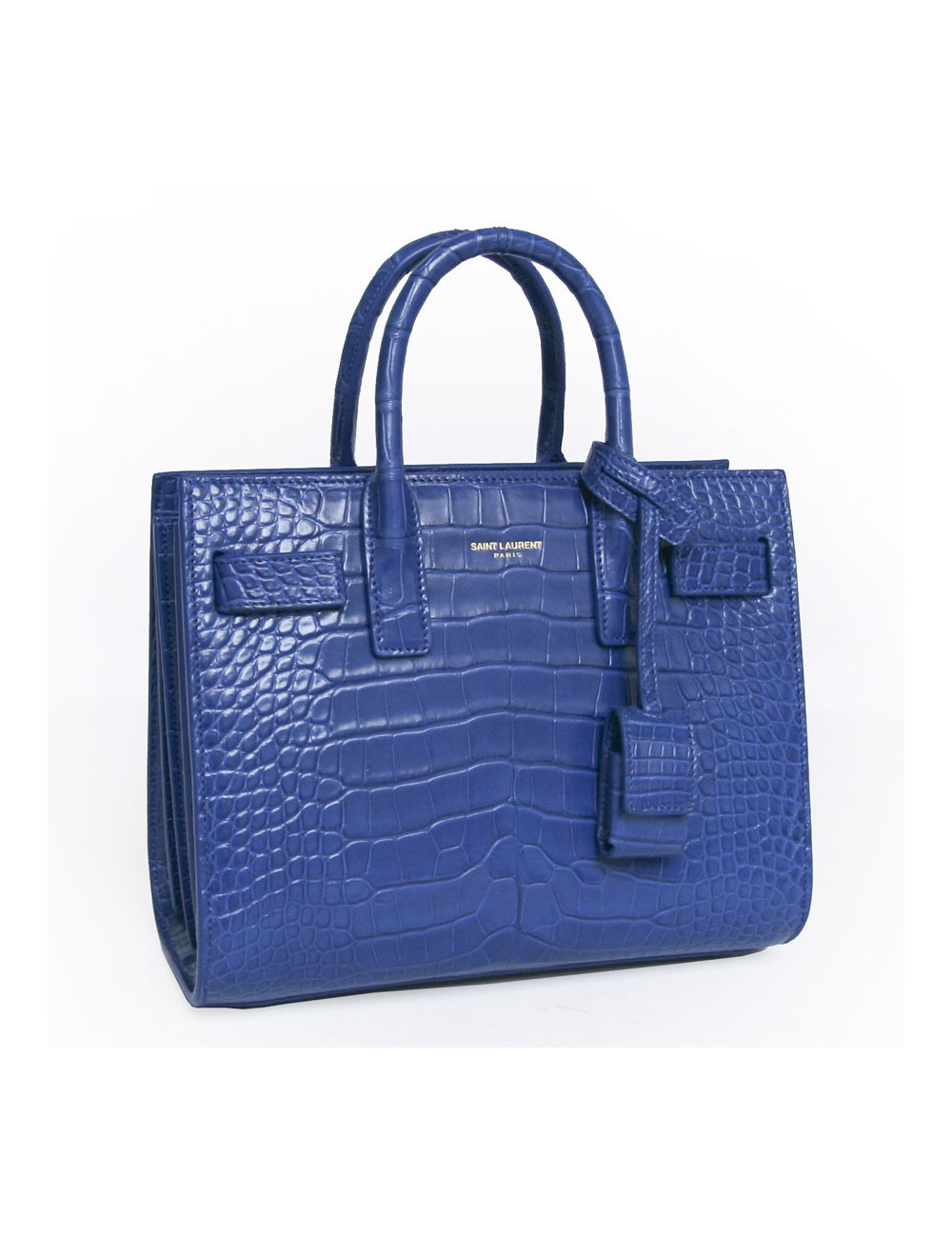 Sac de jour baby YVES SAINT LAURENT croco bleu roi