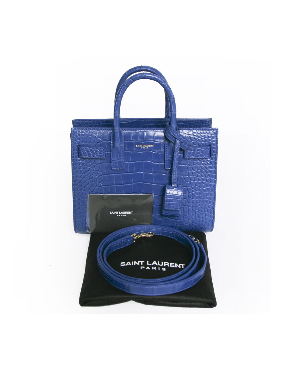 Sac de jour baby YVES SAINT LAURENT croco bleu roi