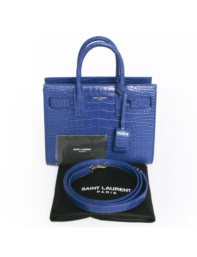 Sac de jour baby  YVES SAINT LAURENT  croco bleu roi