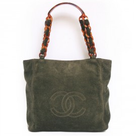 CHANEL green suede bag