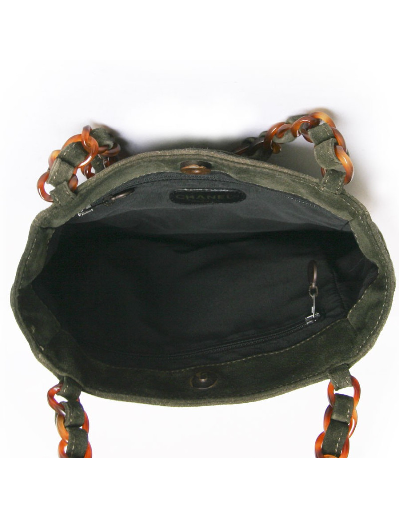 Sac  CHANEL daim vert sapin
