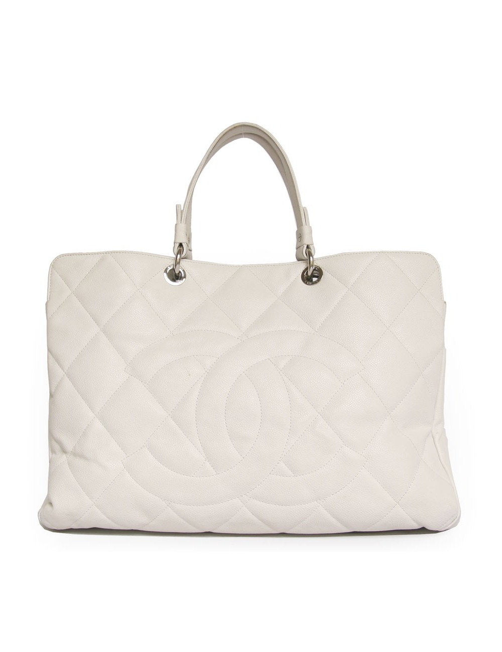 Grand sac shopping CHANEL veau grainé blanc