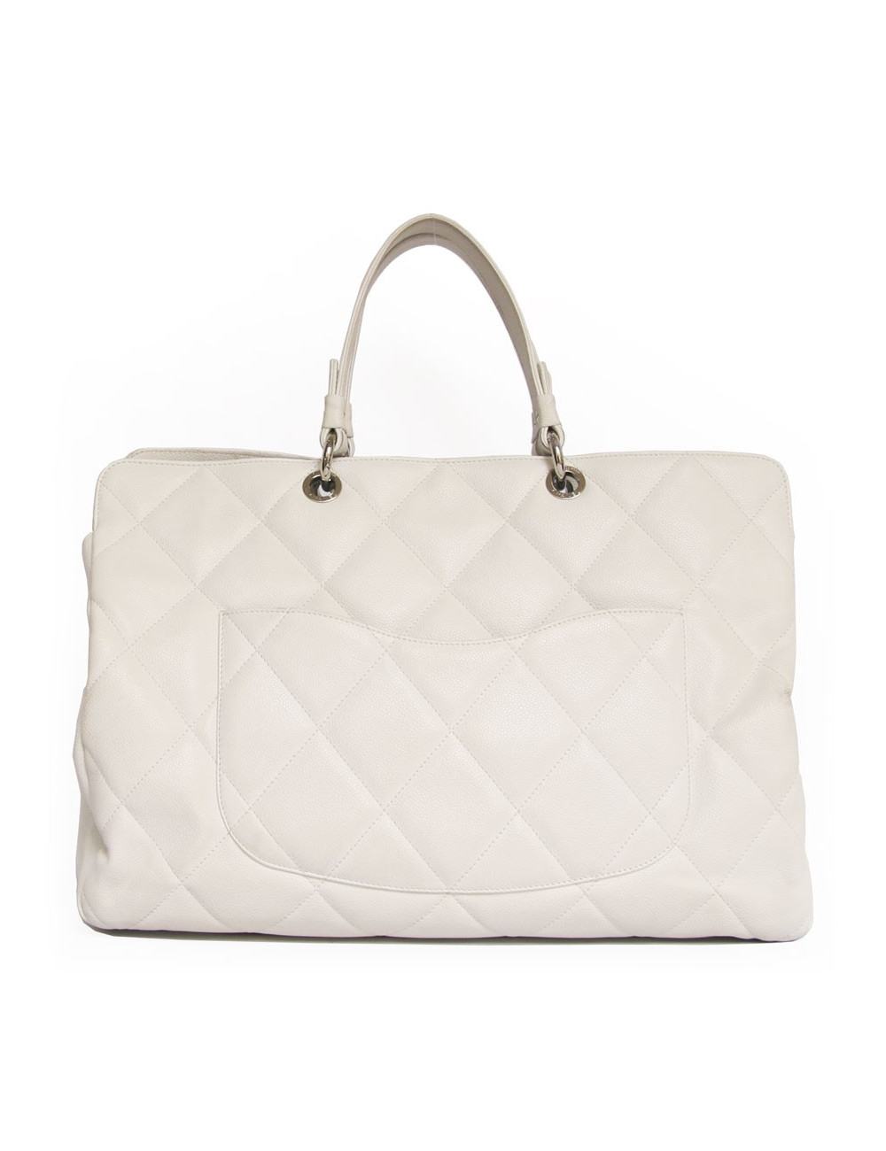 Grand sac shopping CHANEL veau grainé blanc