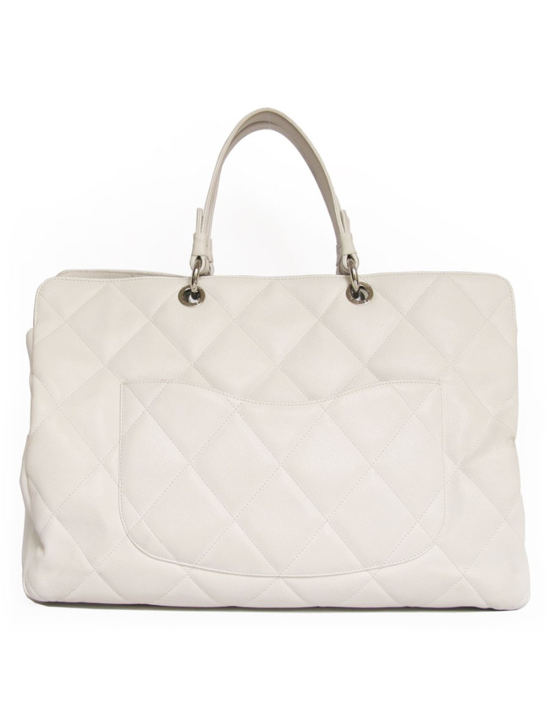 Grand sac shopping CHANEL veau grainé blanc