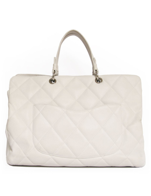 Grand sac shopping CHANEL veau grainé blanc