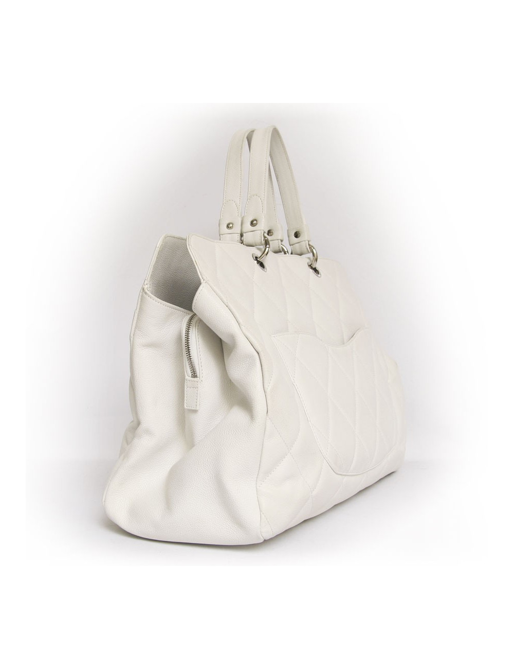 Grand sac shopping CHANEL veau grainé blanc