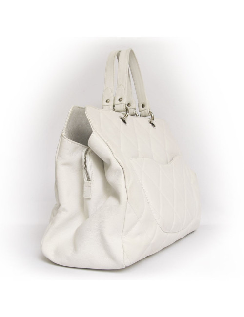 Grand sac shopping CHANEL veau grainé blanc