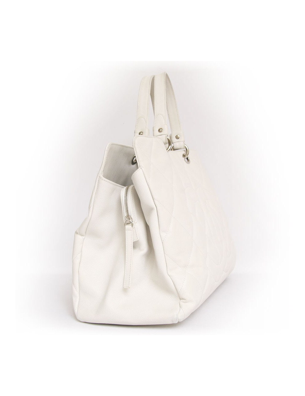 Grand sac shopping CHANEL veau grainé blanc