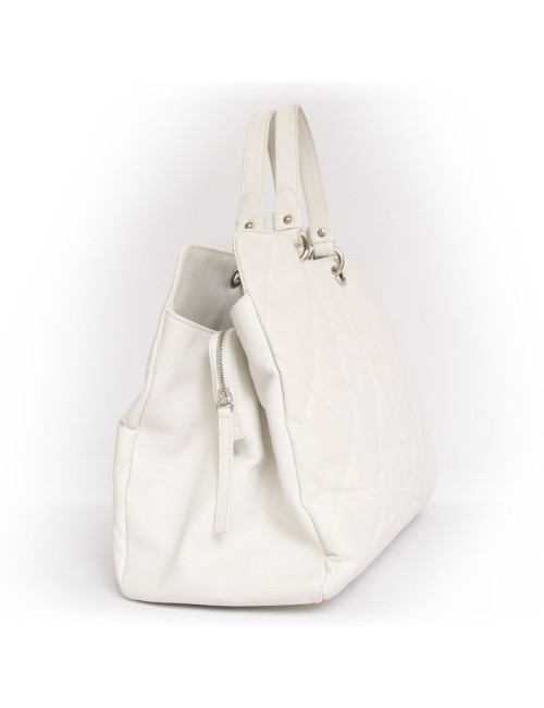 Grand sac shopping CHANEL veau grainé blanc