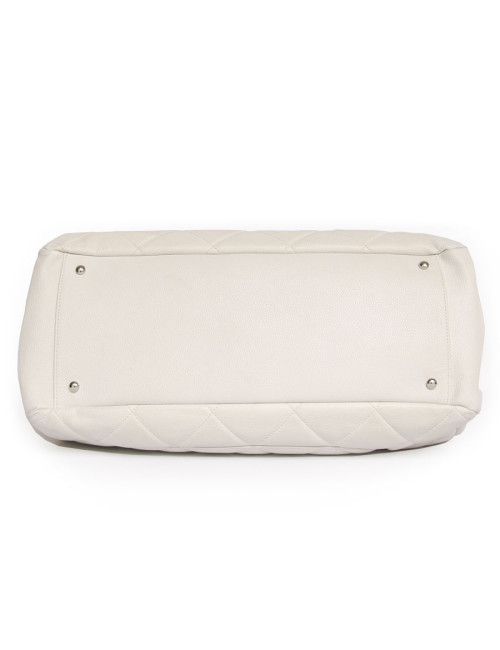 Grand sac shopping CHANEL veau grainé blanc