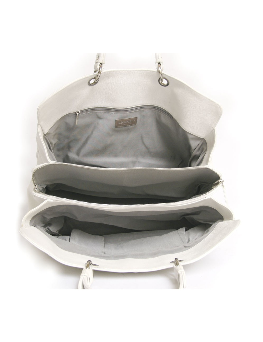 Grand sac shopping CHANEL veau grainé blanc
