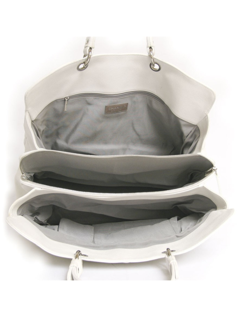 Grand sac shopping CHANEL veau grainé blanc