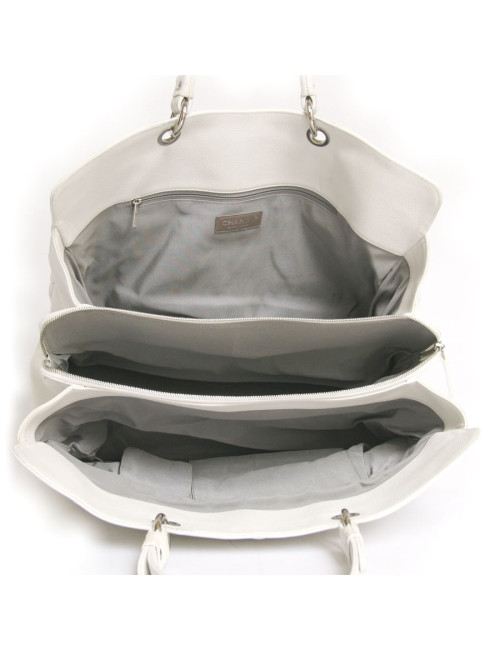 Grand sac shopping CHANEL veau grainé blanc