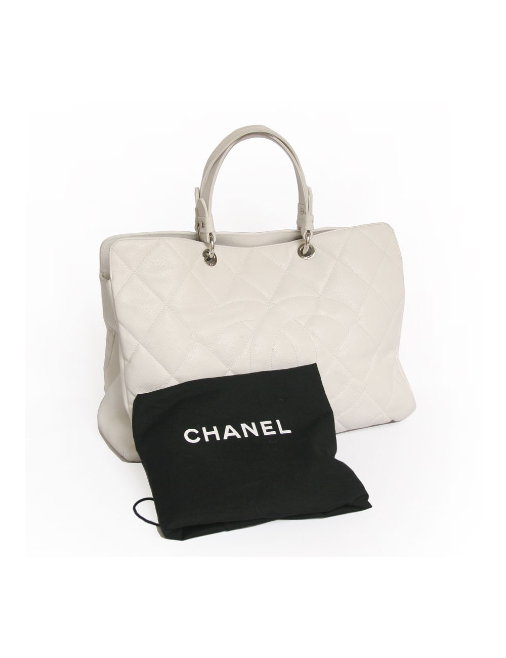 Grand sac shopping CHANEL veau grainé blanc