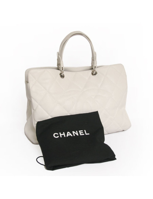 Grand sac shopping CHANEL veau grainé blanc