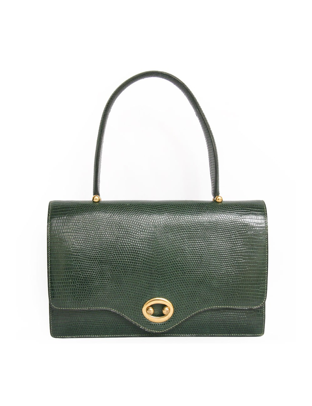 Sac HERMES en lézard vert Vintage