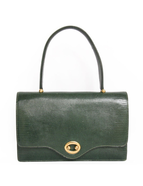 Sac HERMES en lézard vert Vintage