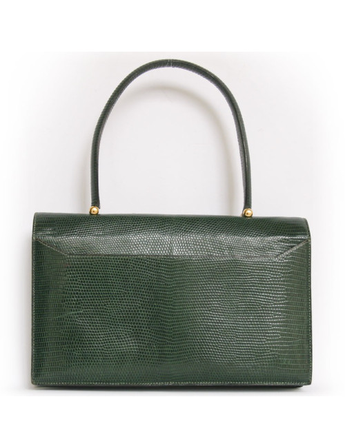 Sac HERMES en lézard vert Vintage