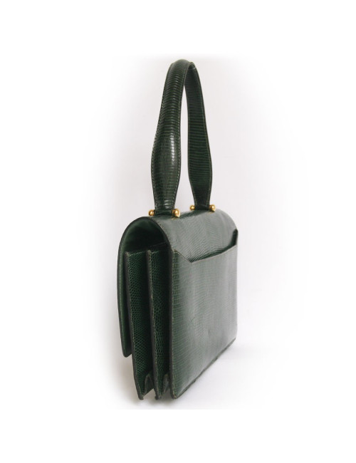 Sac HERMES en lézard vert Vintage