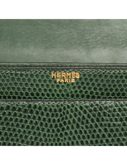 Sac HERMES en lézard vert Vintage