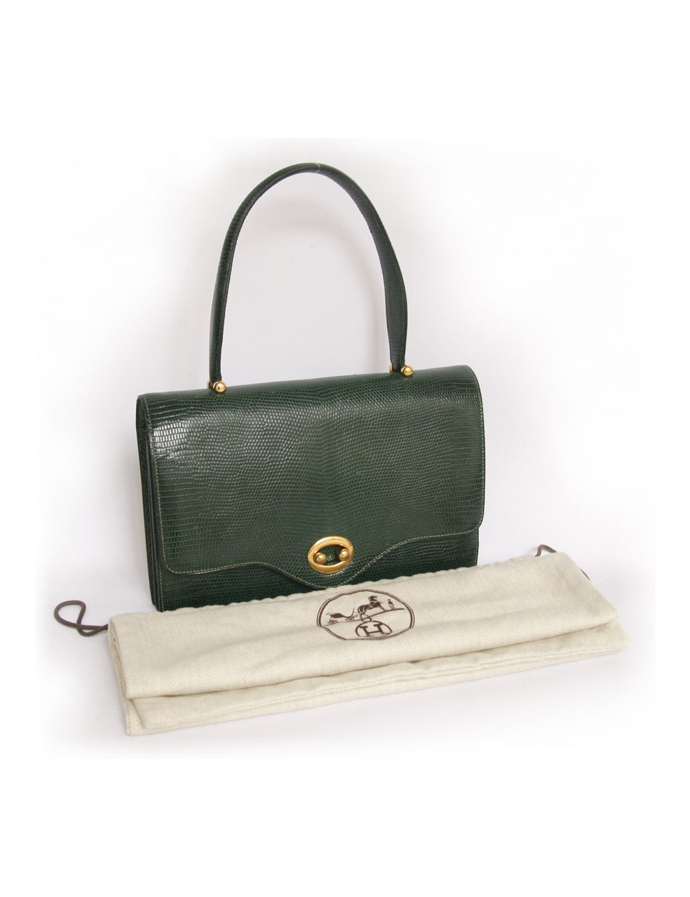 Sac HERMES en lézard vert Vintage