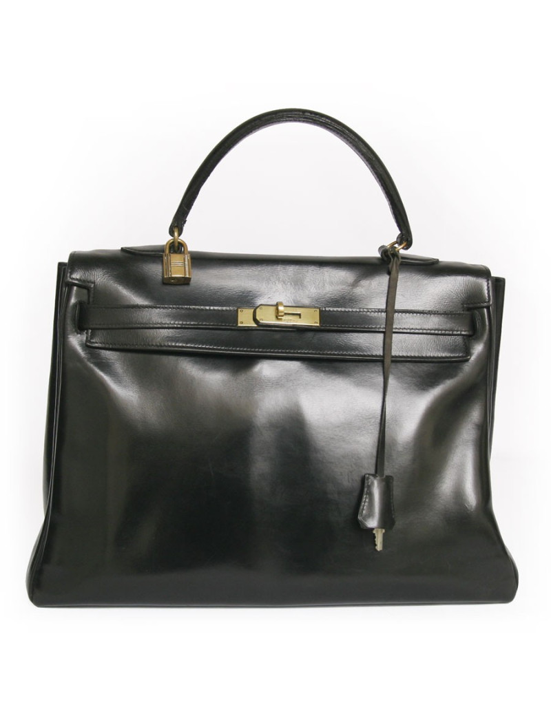 Sac Kelly 35 HERMES cuir de box noir 
