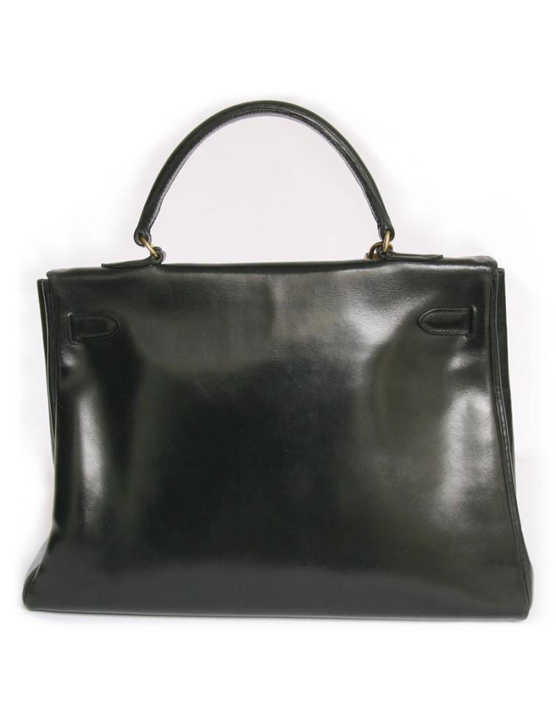 Sac Kelly 35 HERMES cuir de box noir 