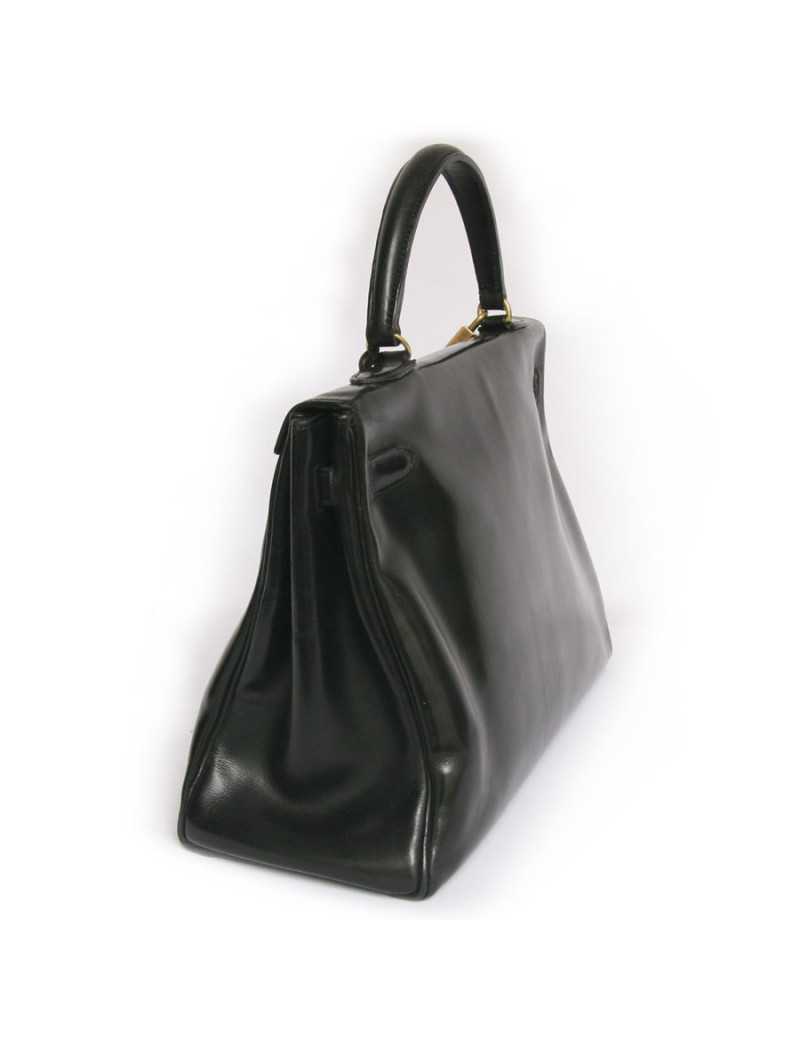 Sac Kelly 35 HERMES cuir de box noir 