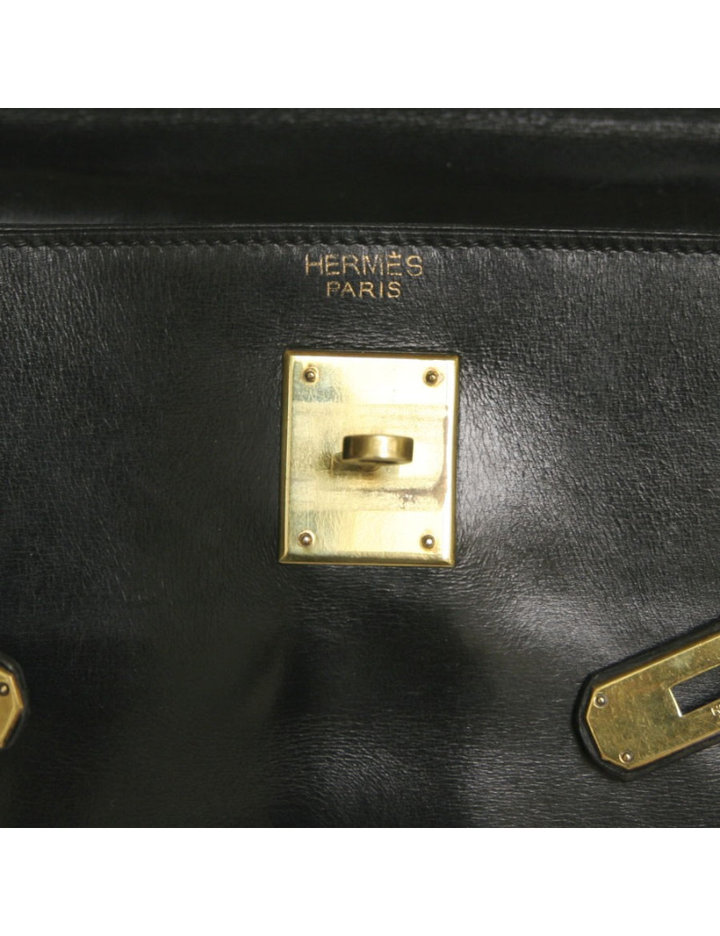 Sac Kelly 35 HERMES cuir de box noir 